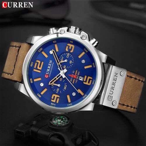 CURREN New Mens Watches Top Brand Men Military Sport Wristwatch Male Leather Chronograph Quartz Clock Relogio Masculino