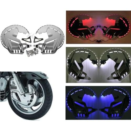 Motorcycle Chrome Front Brake Disks Covers + White/Red/Blue LED For Honda Goldwing GL1800 2001-2014 2013
