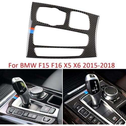 For BMW F15 F16 X5 X6 Interior Real Carbon Fiber Gear Shift Panel Auto Stickers Car Styling For 2015-2018 Accessories LHD