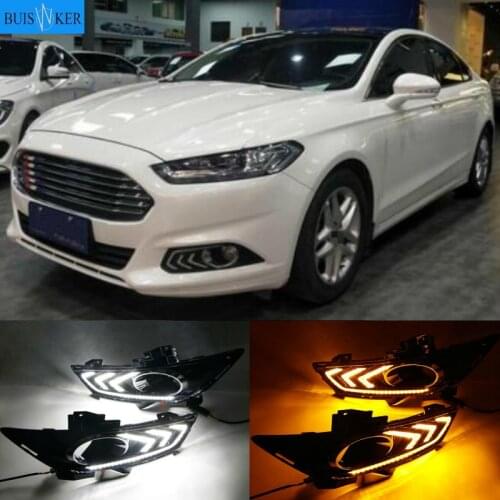 For Ford Mondeo Fusion 2013 2014 2015 2016 Car DRL LED Daytime Running Light fog lamp with Yellow Turning Signal style Relay