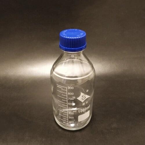 Reagent bottle,With blue screw cover,Normal glass,Capacity 1000ml,Graduation Sample Vials Plastic Lid