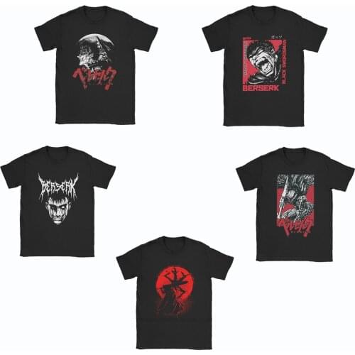 Berserk Guts T-Shirts for Men Swordsman Gatsu Anime Humor 100% Cotton Tees O Neck Short Sleeve T Shirts Party Clothes