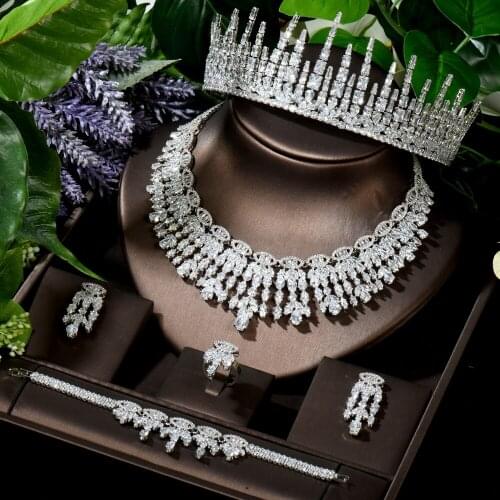 HIBRIDE New Design 5pcs Statement Women Bridal Jewelry Sets Mariage Hair Accessories Sets For Female Party Jewelry N-1639
