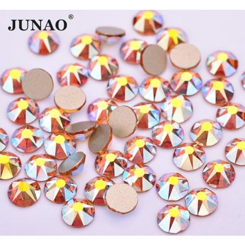 JUNAO 1440pc SS16 SS20 SS30 16 Cut Facets Topaz AB Glass Crystal Rhinestone Applique Flatback Round Sticker Nail Crystal Strass