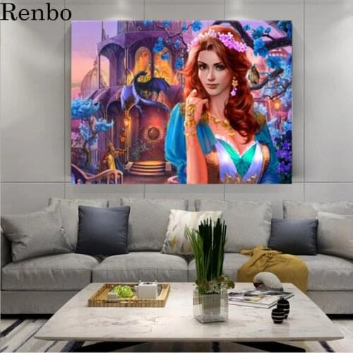 Dragon wizard Princess castle Diy Diamond Painting Full Square Round 5D Diamond Embroidery sale Rhinestone fantasy art decor