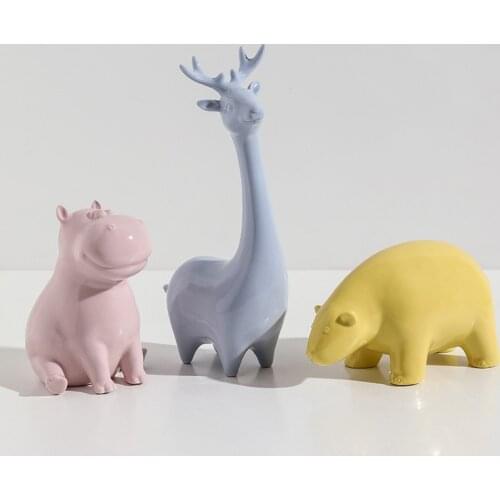 Indoor Nordic Cute Animal Statue Ceramic Elephant Hippo Giraffe Polar Bear Figurine Living Room Study Decoration Accessories