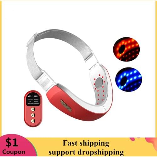 Face Massager Red LED Light Therapy EMS Facial Lift Devices V Face Slimming Reduce Double Chin Anti Aging Belt Jaw Exerciser