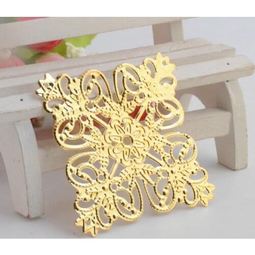 MIAOCHI 20 Golden Filigree Square Flower Wraps Connectors Metal Crafts Gift Decoration DIY 56x56mm J3104