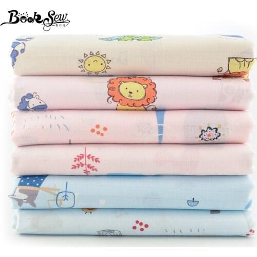 Booksew Cute Cartoon Print Plaid Double Gauze 100% Cotton Soft Skin-Friendly Fabric For Sewing Baby Dress /Sleepwear / Diapers