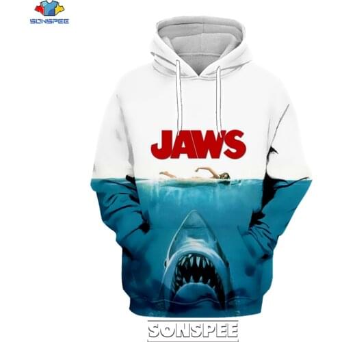 SONSPEE New Mens Hoodies Jaws 3D Print Casual Hip Hop Autumn Hoodie Coat Men Women Harajuku Funny Shark Sweatshirt Tops