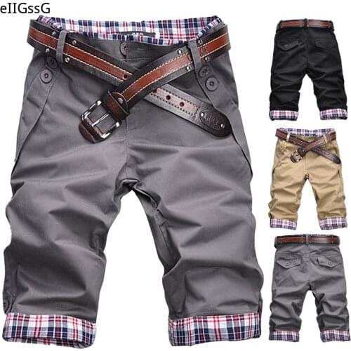 Men Casual Summer Plaid Patchwork Pockets Buttons Fifth Pants Loose Beach Shorts Riding Enduro Short Pants Motorbike BIke Shorts