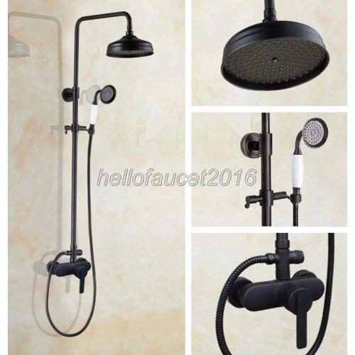 8 inch Rainfall Black Rain Shower Faucet Set Bathroom Wall Mounted Oil Rubbed Bronze Finish Mixer Taps with Hand Spray lhg155