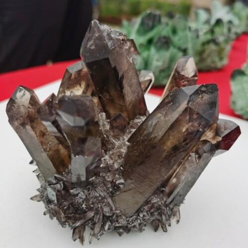 Natural Smoky Quartz Cluster Black Crystal Cluster Reiki Healing Column Point Radiation Resistant Crystal Specimen Home decor