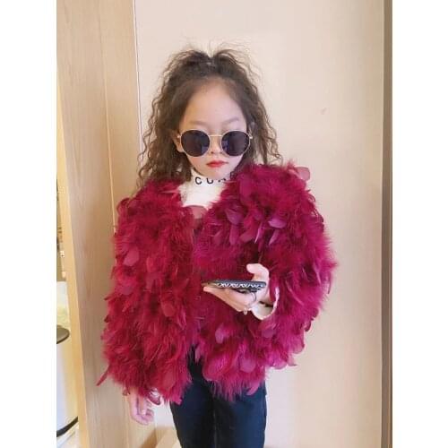 New Child Winter Real Ostrich Feathers Coat Boys and Girls Spring Autumn Furry Winter Outwear