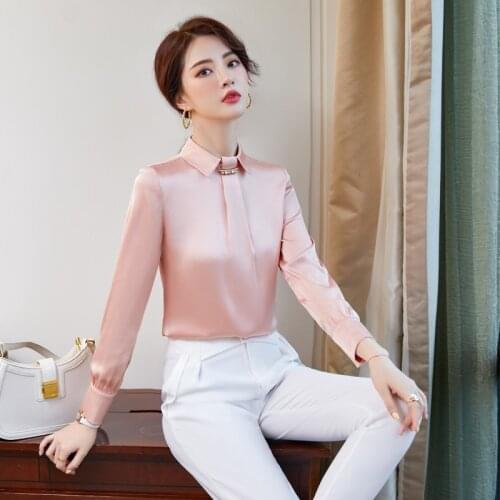 IZICFLY New Style Autumn Winter Beading Stand Women Pink Shirt Slim Casual Office Elegant Fashion Korean Blouse Plus Size Work