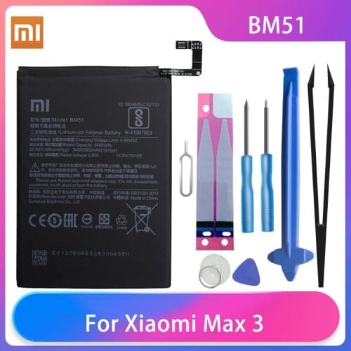 Original Xiaomi Mi Max3 Max 3 Phone Batteries BM51 High Capacity Rechargeable Phone Battery 5500mAh Free Tools Phone AKKU