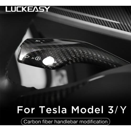 LUCKEASY Interior remodel patch for Tesla model 3 and Tesla Model Y 2017-2021 real carbon fiber Column shift protective cover