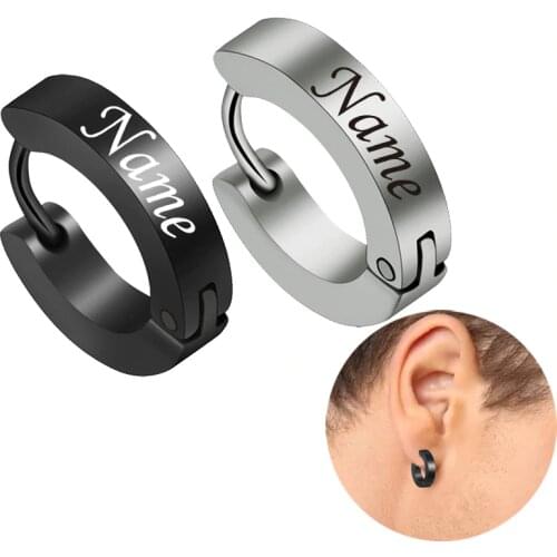 Personalize Custom name Earrings Engraved With Your Name Punk Ear Stud Men Women Unisex Stainless steel Titanium Stud Earrings