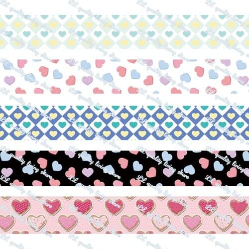 Valentines day love pattern printed grosgrain ribbon/16mm printed elastic foe ribbons DIY hair bows Sewing webbing 50 yards