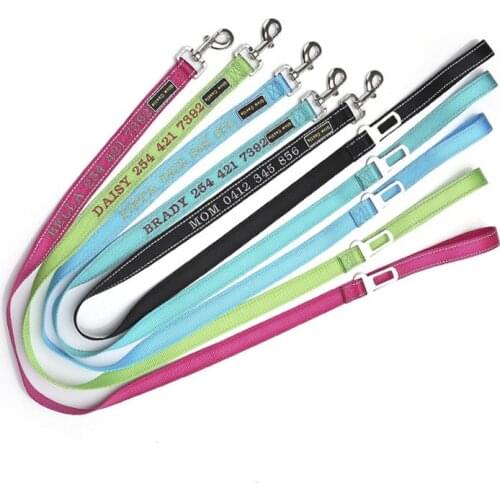 New Arrival Dual-use 1.2m Dog Leashes Car Reflective Custom Dog Seat Belt Leash Embroidered Pet Dog Leash Nylon Rope 2.5cm Width