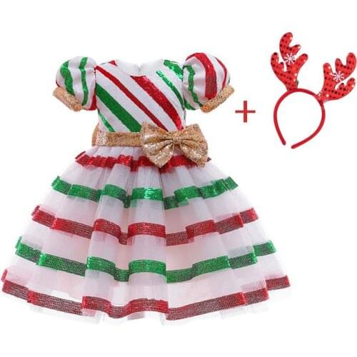 Christmas Costume New Fashion Mesh Little Girl Puffy Princess Dress For Girls Sequined Evening Dresses Send Hair Accessories Set