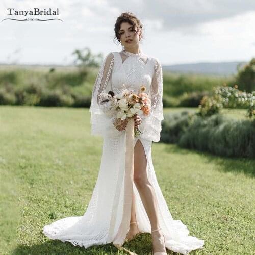 Unique Lace Bohemian Wedding Dresses Long Sleeve GYPSY Boho Bridal Gowns Chic Noivas DW396