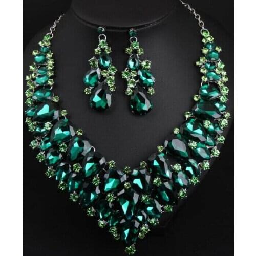Bridal Jewelry Set Water Drop Crystal Necklace Earrings Fashion Rhinestone Statement Choker Luxury Indian Dubai Women Party Bibs
