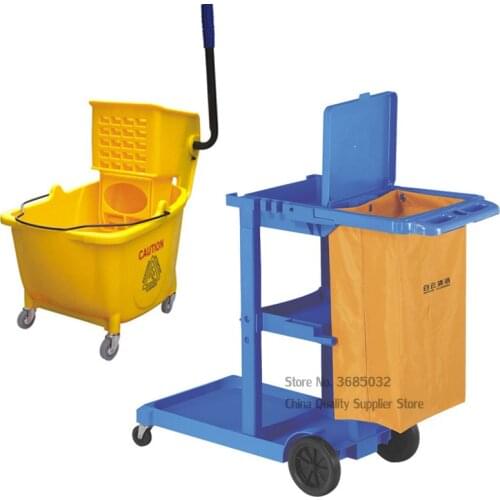 Commercial Cleaning Cart with Canvas Bag Hotel Wheeled Housekeeping Storage Cart for Cleaning Tools Easy Clean Bearing 250kg