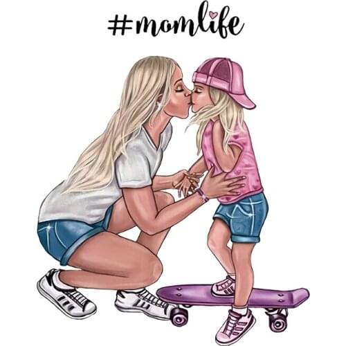 NEW Mom Girl Heat Sensitive Adhesive Patches Diy T-shirt Iron On Patches Heat Transfer For Girl Mom Skateboard Badge On Clothes