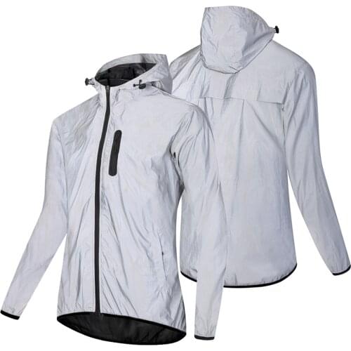 Waterproof Reflective Hooded Jacket Cycling Running Jogging Walking Night Safety Jacket Men Women Hood Windproof Autumn Top Coat