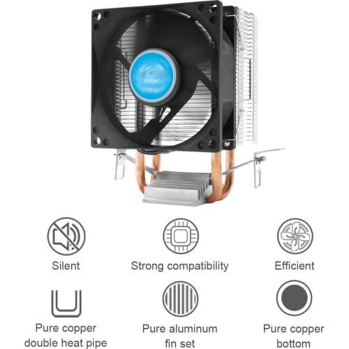 CPU Air Cooler POLAR ICEFLOW CPU Cooler with Black Blade PWM Quiet Fan 2 Heatpipes Aluminum Fins for AMD LGA