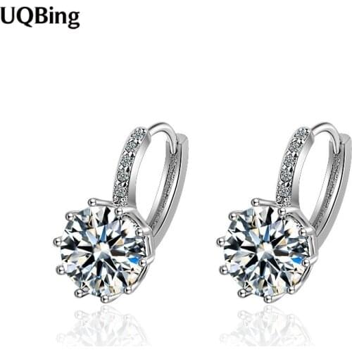 Fashion 925 Sterling Silver Round Clear Zircon Women Wedding Clip Earrings Ear Jewelry 9 Colors Drop Shipping