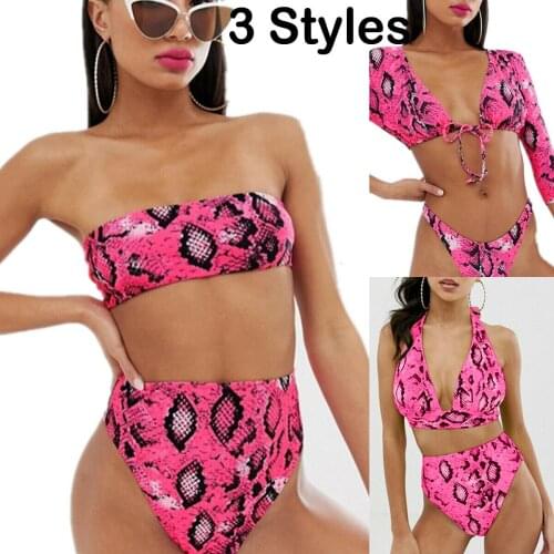 Women Sexy Summer Leopard Print Bikini Set Bandage Push-Up Padded Swimwear Swimsuit High Waist Lady Bathing