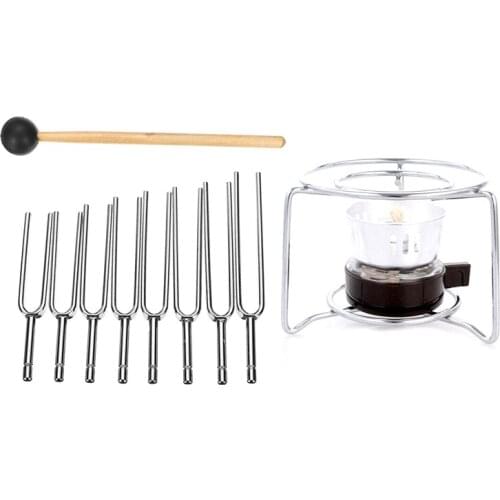 10 Pcs Accessories: 8Pcs 256-512HZ Steel Tuning Fork Set Health Physics Vibration Diagnostic + Mallet & 2 Pcs Alcohol Stove Alco