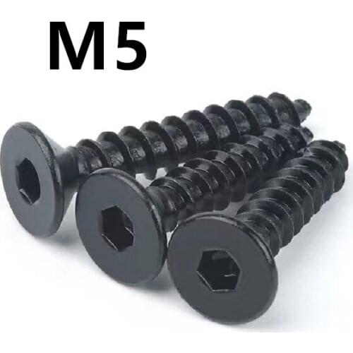 100pcs/lot M5x16/20/25/30mm Black 304 Stainless steel Countersunk Head Hexagonal Self Tapping Screw Flat Head Screws