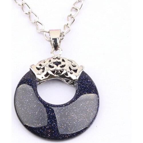 100-Unique Silver Plated Blue Sand Stone Round Hollow Shape Vintage Pendant Charm Jewelry