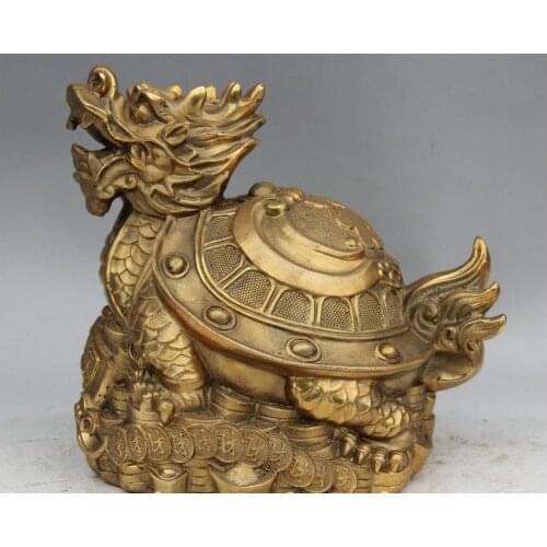 671115751*++9" China Feng Shui Brass Wealth longevity Dragon tortoise Turtle Money Statue