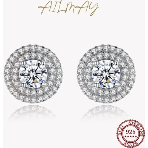 Ailmay Classic Luxury Wedding Stud Earrings Genuine 925 Sterling Silver Cubic Zirconia For Women Girls Anti-allergy Fine Jewelry