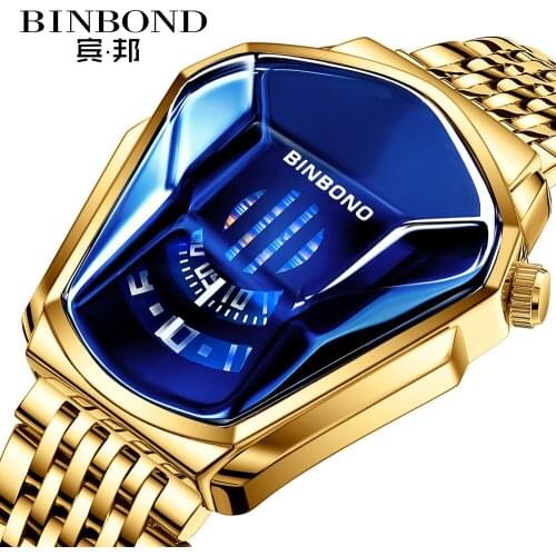 Creative Locomotive Mens Watches Black Technology Trend Fashion Golden Mens Quartz Sport Wristwatch Man Gift Relogio Masculino