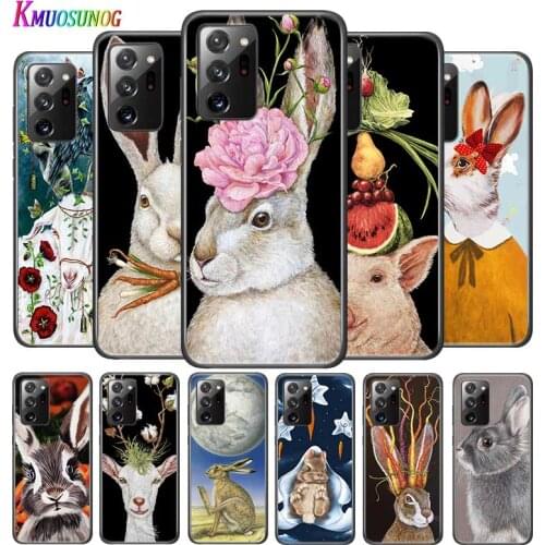 Rabbit Cute Painting for Samsung Galaxy Note 20 S20 FE Lite Ultra 10 9 8 Pro S10E S10 5G S9 S8 S7 S6 Plus Black Phone Case