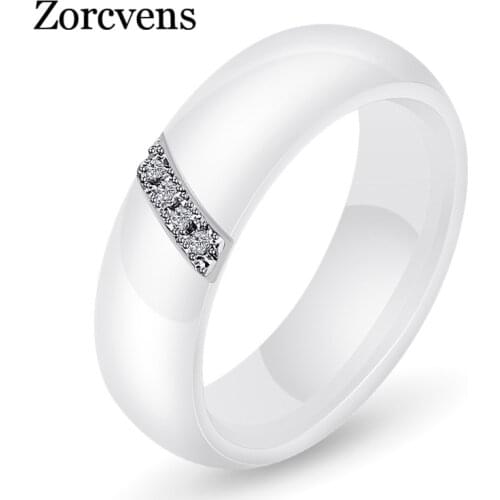 ZORCVENS Black White Pink One Slash Crystal Ceramic Ring For Women Engagement Promise Wedding Band Mother Gifts Jewelry