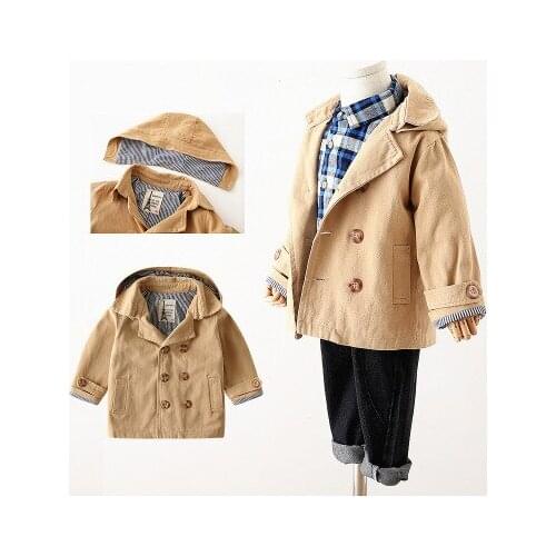 Childrens Windbreaker Baby Spring and Autumn Fashion Jacket for Boys Baby Khaki Windbreaker Boys Hooded Trench Coat Outwear