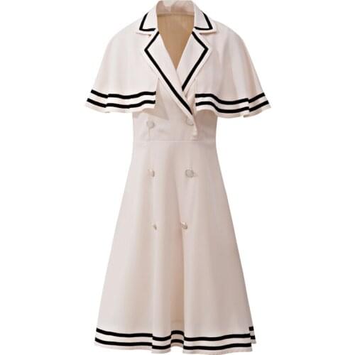 DIDABOLE Designer Midi Dress Summer New WomenS Lapel Cloak Sleeves High Quality Vintage Chic Fashion Party Casual Elegant Dress