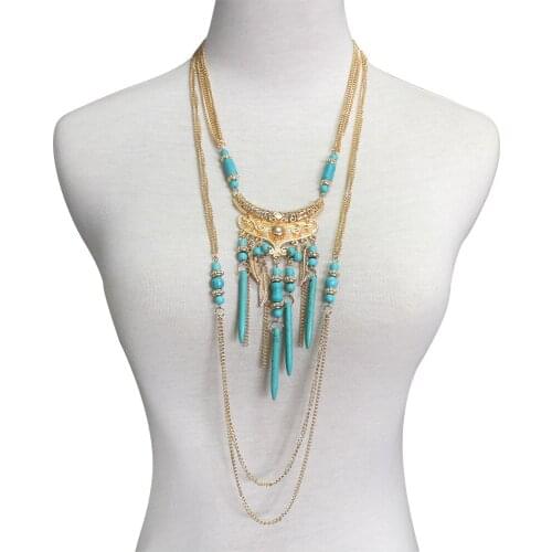 2 Layers Metal Neclacke Jewelry Long Tassel Geometric Necklace Women Exaggerated Punk Female Accessories