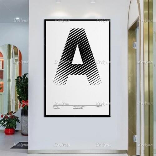 Helvetica Neue, The Letter A, Minimalistic Poster Black And White With Stripes Modern Home Decor Prints Wall Art Canvas Gift