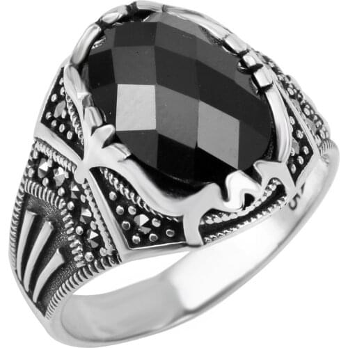 Bevel Zircon and Marcasite Stone Men 'S Ring