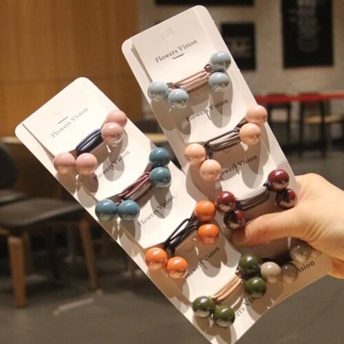 Korean Version of The Headdress Double Headband Rubber Band Acrylic Hair Ring Cute Ball Card with Hair Rope