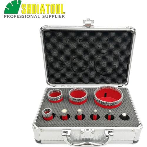 SHDIATOOL 1set/9pcs M14 Vacuum Brazed Diamond Drill Core Bits With Box Granite Marble Ceramic Hole Saw Drilling Bit& Hex Adapter