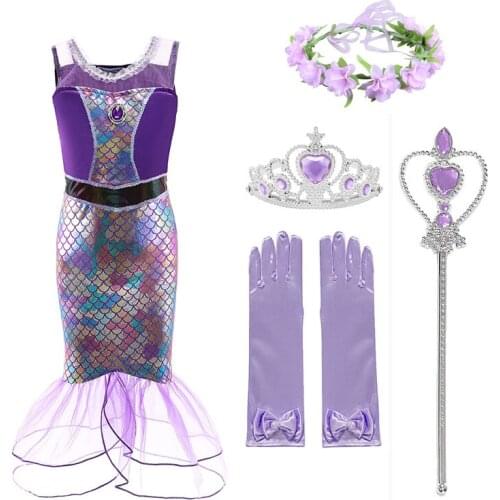 Girl Little Mermaid Dress Princess Fancy Cosplay Costume Children Summer Dresses Kids Hallween Birthday Party Outfit Clothing