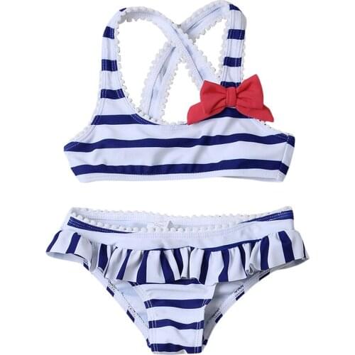 Childrens Swimsuit Girls Striped Split Swimsuit Cute Kids Baby Girls Bikini Set Swimwear Bathing Suit Kids Beachwear